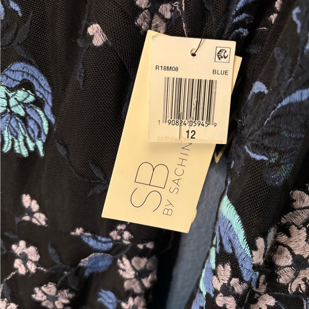 SACHIN & BABI designer embroidered PARTY DRESS sheer overlay BLUE size 12 - Picture 6 of 9
